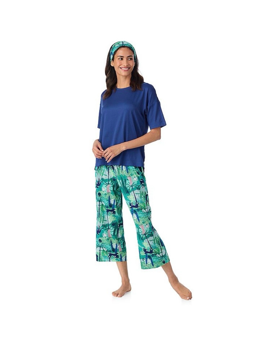 Cuddl Duds Short Sleeve with Capri Pajama Set with headband, size small
